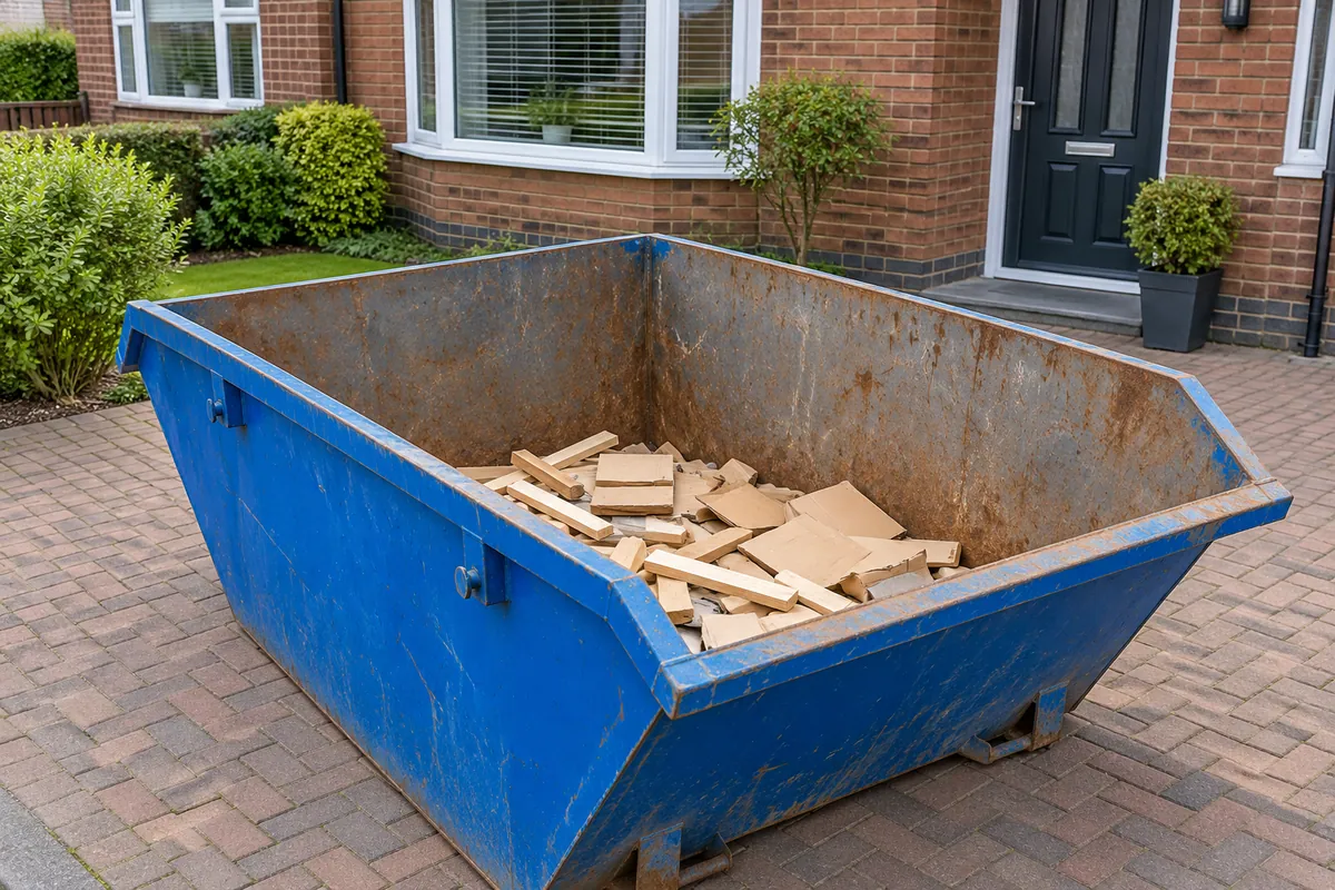Agreed waste kept well below the rim of a blue skip