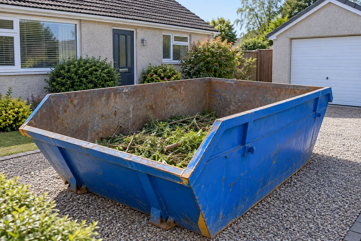 Agreed waste kept well below the rim of a blue skip