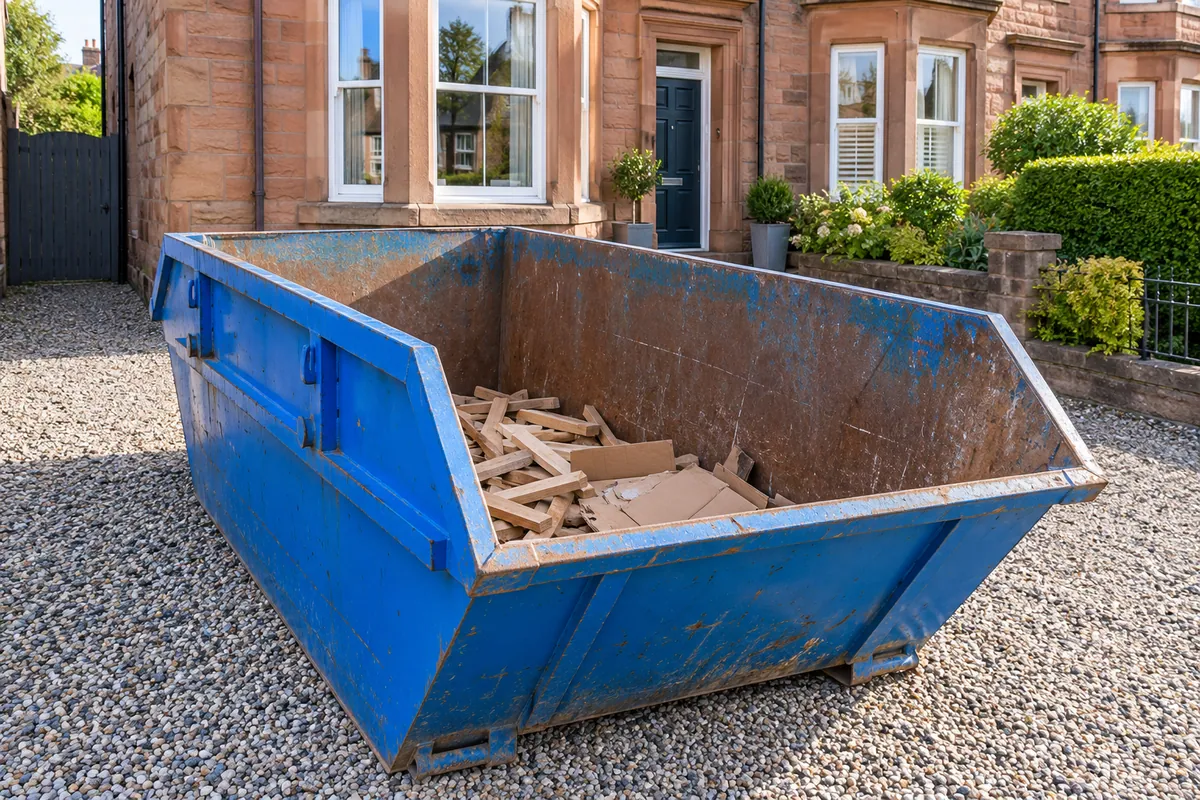Agreed waste kept well below the rim of a blue skip