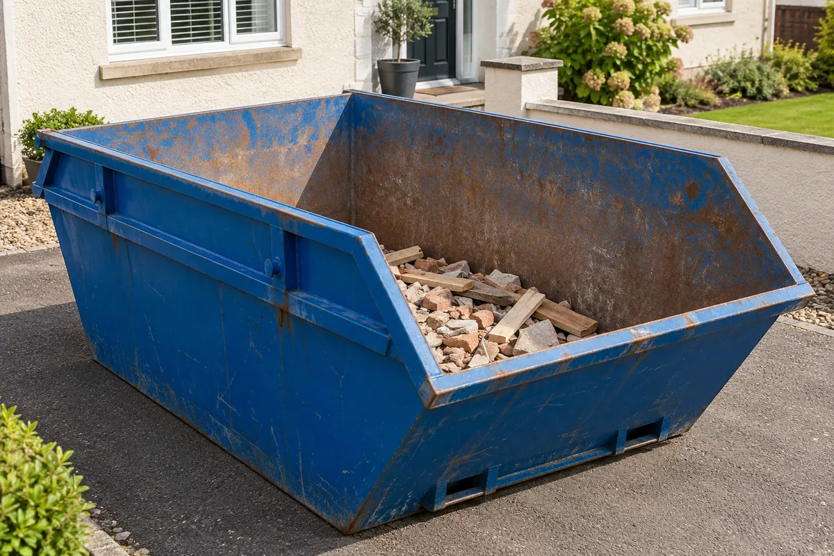 Agreed waste kept well below the rim of a blue skip