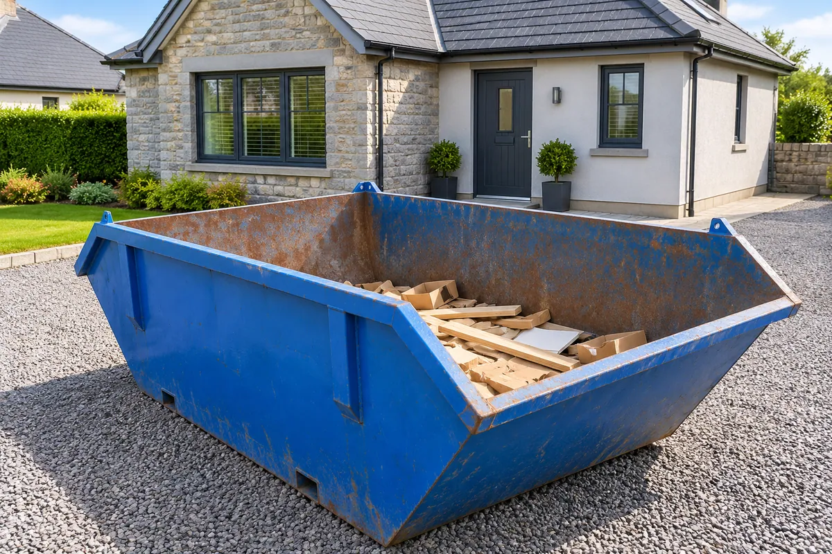 Agreed waste kept well below the rim of a blue skip