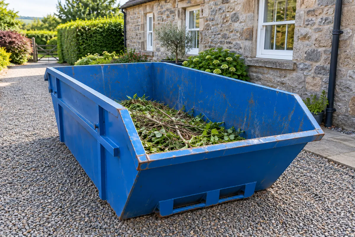 Agreed waste kept well below the rim of a blue skip