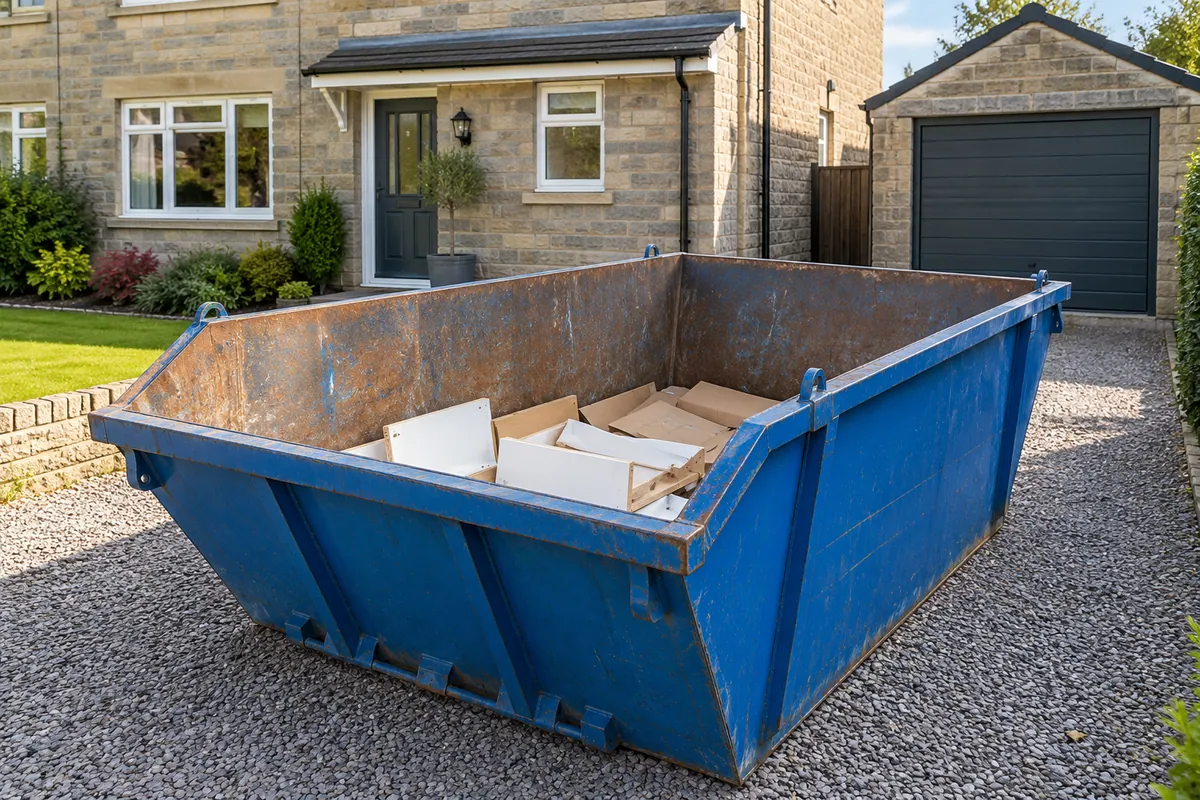 Agreed waste kept well below the rim of a blue skip