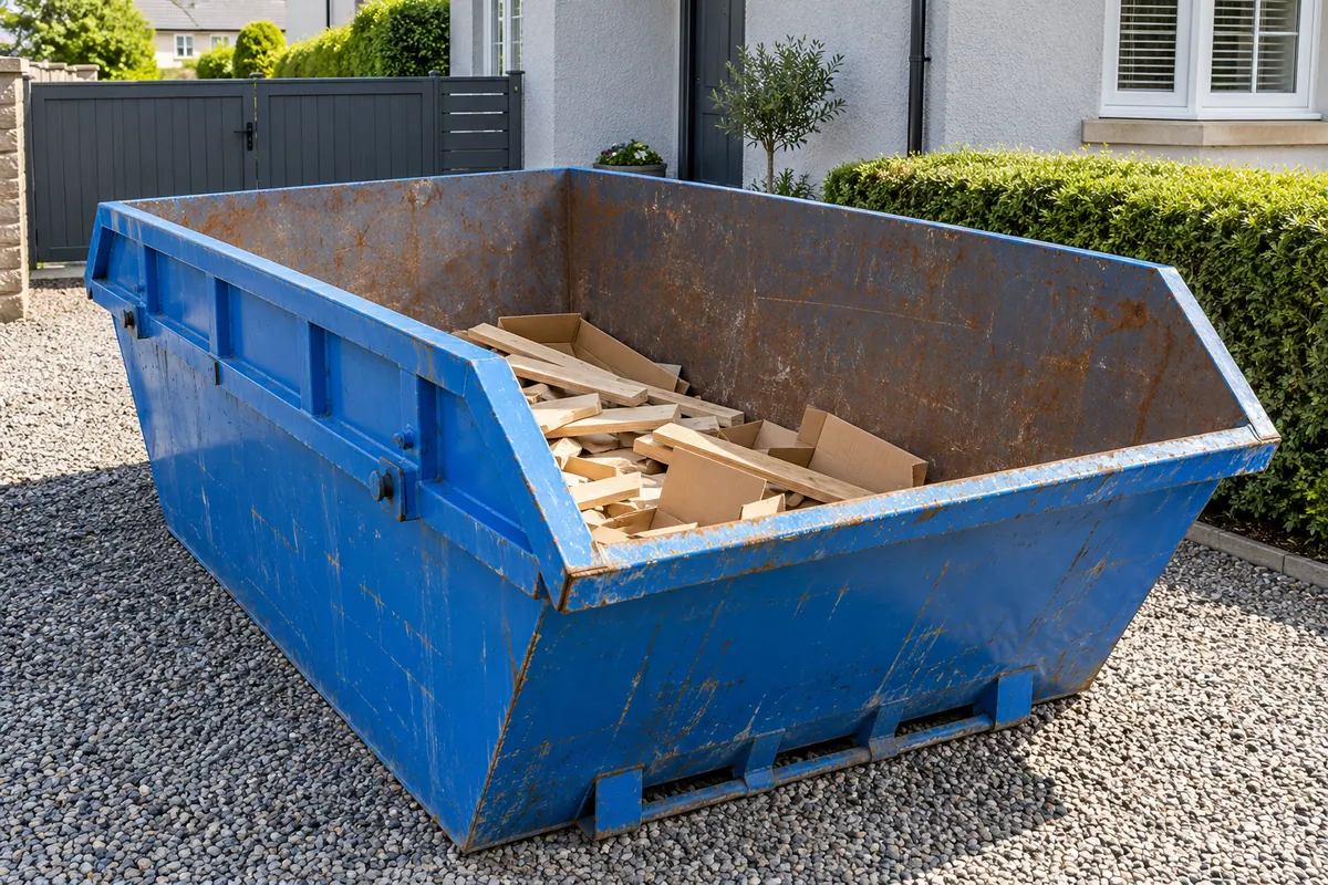 Agreed waste kept well below the rim of a blue skip